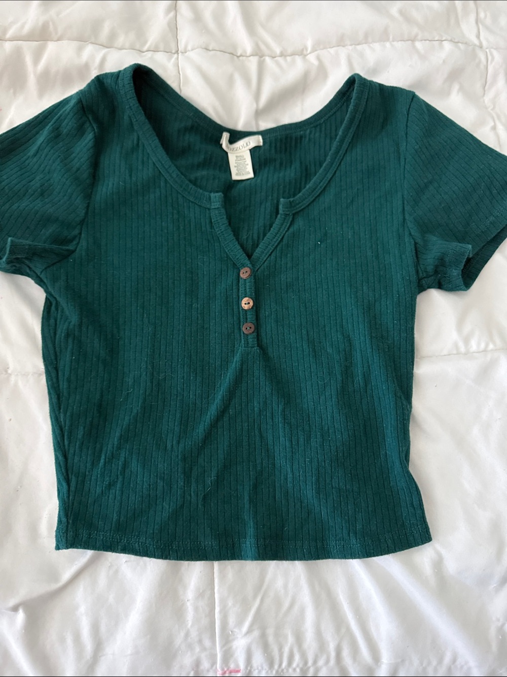 Bozzolo Teal Ribbed Short Sleeve Henley Top